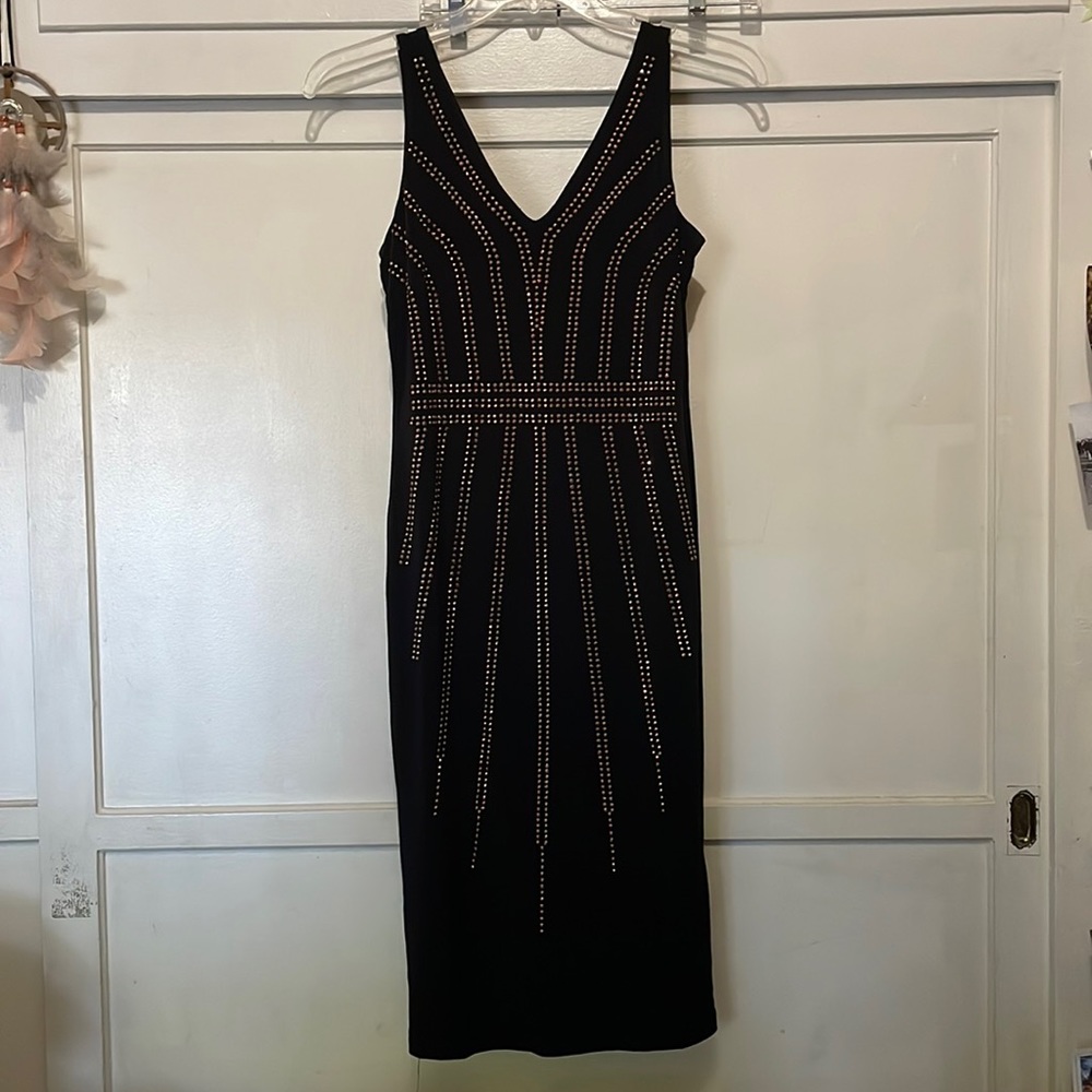 NWT Carmen Marc Valvo Bejeweled Black Dress